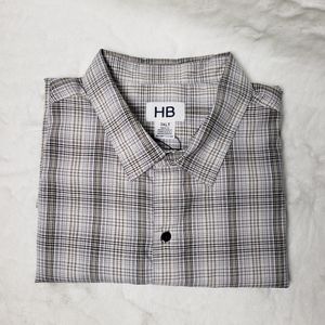 HB Mens Black,Tan and White Plaid Short Sleeve Dress Shirt Size 3XLT